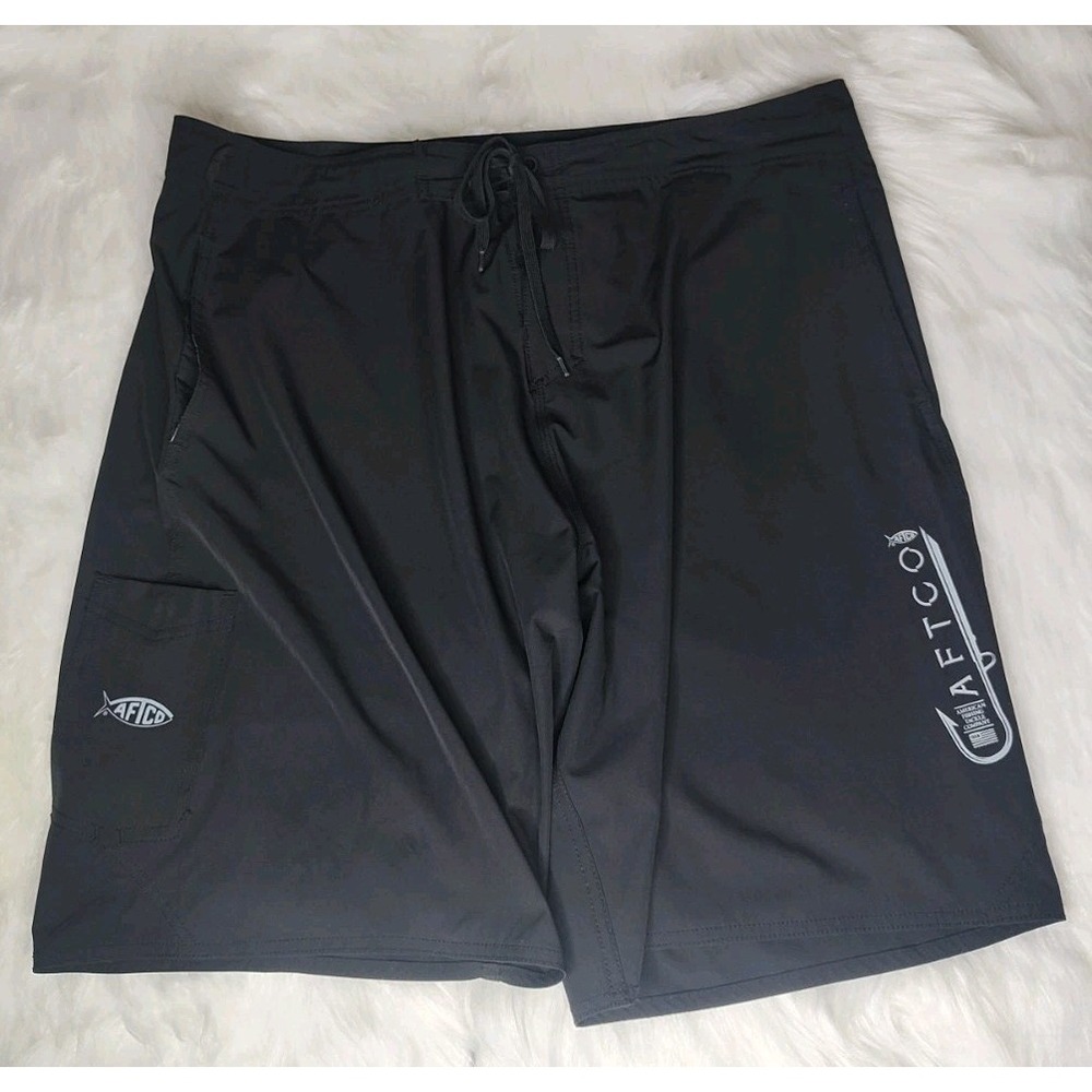 AFTCO Board Shorts Mens 40 Black Fishing Performance Quick Dry Cargo Drawstring